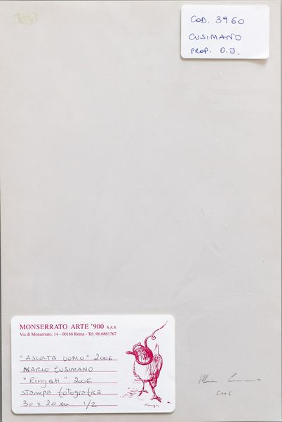 CUSIMANO MARIO : Lotto composto da n. 6 fotografie. Ascolta uomo.  - Asta Asta 399 | GRAFICA MODERNA, FOTOGRAFIA E MULTIPLI D'AUTORE Online - Associazione Nazionale - Case d'Asta italiane