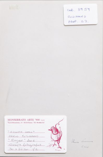 CUSIMANO MARIO : Lotto composto da n. 6 fotografie. Ascolta uomo.  - Asta Asta 399 | GRAFICA MODERNA, FOTOGRAFIA E MULTIPLI D'AUTORE Online - Associazione Nazionale - Case d'Asta italiane