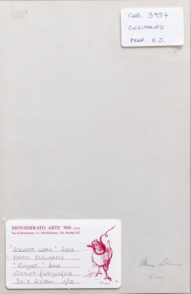 CUSIMANO MARIO : Lotto composto da n. 6 fotografie. Ascolta uomo.  - Asta Asta 399 | GRAFICA MODERNA, FOTOGRAFIA E MULTIPLI D'AUTORE Online - Associazione Nazionale - Case d'Asta italiane