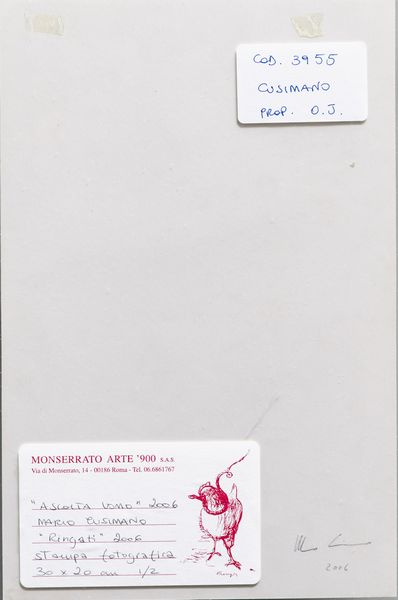 CUSIMANO MARIO : Lotto composto da n. 6 fotografie. Ascolta uomo.  - Asta Asta 399 | GRAFICA MODERNA, FOTOGRAFIA E MULTIPLI D'AUTORE Online - Associazione Nazionale - Case d'Asta italiane