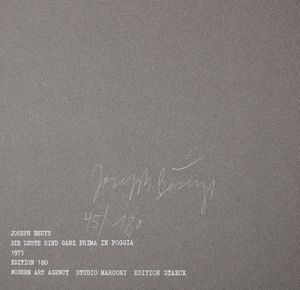 BEUYS JOSEPH (1921 - 1986) : Die leute sind ganz. Prima in Foggia.  - Asta Asta 399 | GRAFICA MODERNA, FOTOGRAFIA E MULTIPLI D'AUTORE Online - Associazione Nazionale - Case d'Asta italiane