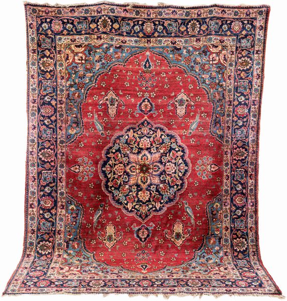 Grande tappeto persiano Tabriz fondo rosso  - Asta Antiquariato - Mobili, Tappeti, Sculture e Oggetti d'Arte - Associazione Nazionale - Case d'Asta italiane