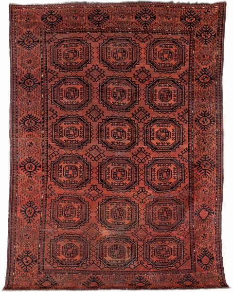 Tappeto afgano disegno Bukhara  - Asta Antiquariato - Mobili, Tappeti, Sculture e Oggetti d'Arte - Associazione Nazionale - Case d'Asta italiane