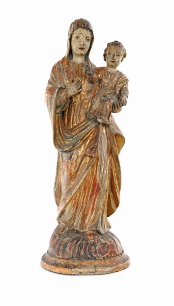 Scultura in legno policromo e dorato, XVIII secolo  - Asta Antiquariato - Mobili, Tappeti, Sculture e Oggetti d'Arte - Associazione Nazionale - Case d'Asta italiane