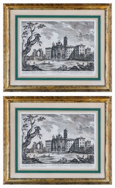 JEAN BARBAULT : a) Veduta del Palazzo Mattei  b) Veduta della Basilica di S.Croce  - Asta Antiquariato - Mobili, Tappeti, Sculture e Oggetti d'Arte - Associazione Nazionale - Case d'Asta italiane