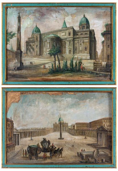 PITTORE DEL XIX SECOLO : a) L'Abside di Santa Maria Maggiore  b) Piazza San Pietro  - Asta Antiquariato - Mobili, Tappeti, Sculture e Oggetti d'Arte - Associazione Nazionale - Case d'Asta italiane