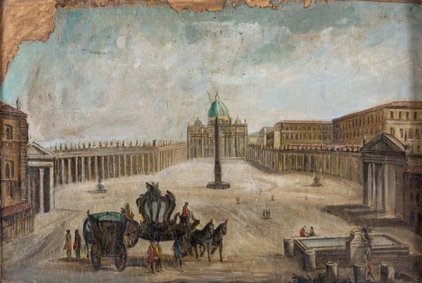 PITTORE DEL XIX SECOLO : a) L'Abside di Santa Maria Maggiore  b) Piazza San Pietro  - Asta Antiquariato - Mobili, Tappeti, Sculture e Oggetti d'Arte - Associazione Nazionale - Case d'Asta italiane