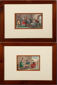 Anonimo del XIX secolo : Due scene di genere  - Asta Antiquariato - Mobili, Tappeti, Sculture e Oggetti d'Arte - Associazione Nazionale - Case d'Asta italiane