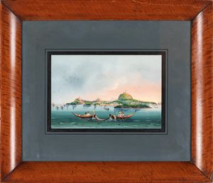 Pittore napoletano del XIX secolo - Veduta di isola  e barche
