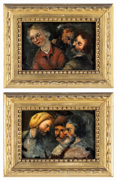 SCUOLA LOMBARDA DEL XVII SECOLO : Coppia di tele con figure a mezzo busto  - Asta Dipinti Antichi e del XIX Secolo - Associazione Nazionale - Case d'Asta italiane
