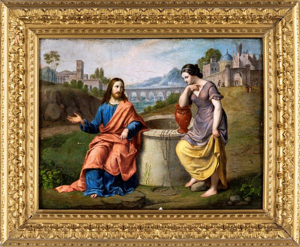 Scuola ferrarese del XVII secolo : Cristo e la samaritana al pozzo  - Asta Dipinti Antichi e del XIX Secolo - Associazione Nazionale - Case d'Asta italiane