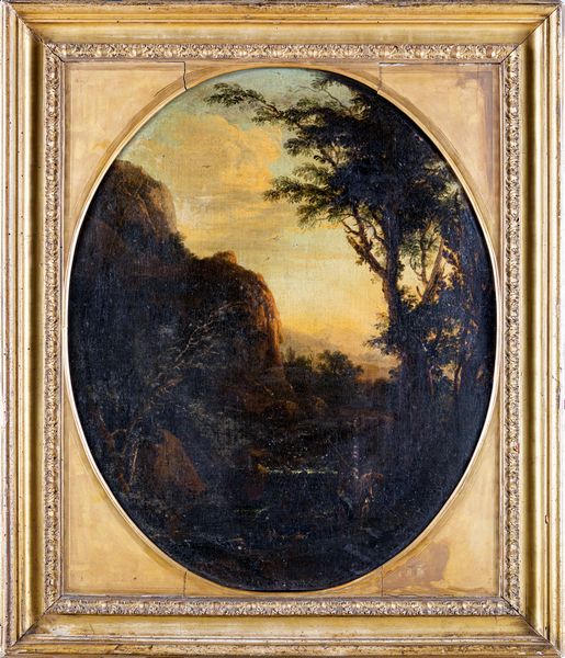 Scuola emiliana del XVII secolo : Paesaggio di montagna con alberi e personaggi  - Asta Dipinti Antichi e del XIX Secolo - Associazione Nazionale - Case d'Asta italiane