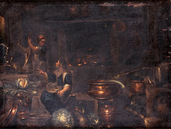 Giovanni Domenico Valentini, Attribuito a : Coppia di dipinti con interni di cucina  - Asta Dipinti Antichi e del XIX Secolo - Associazione Nazionale - Case d'Asta italiane