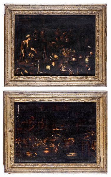 Giovanni Domenico Valentini, Attribuito a : Coppia di dipinti con interni di cucina  - Asta Dipinti Antichi e del XIX Secolo - Associazione Nazionale - Case d'Asta italiane