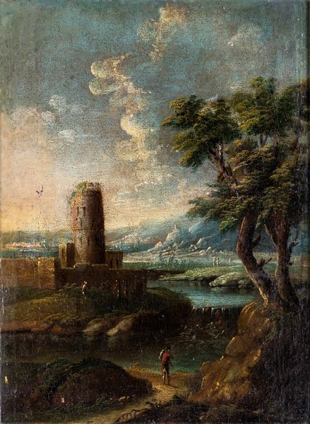 Scuola veneta del XVIII secolo : Coppia di paesaggi con figure  - Asta Dipinti Antichi e del XIX Secolo - Associazione Nazionale - Case d'Asta italiane