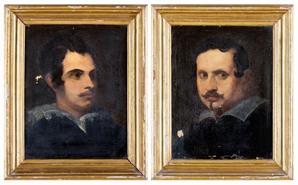 PITTORE DEL XIX SECOLO : Coppia di dipinti con i ritratti di Antonio Canova e Gian Lorenzo Bernini  - Asta Dipinti Antichi e del XIX Secolo - Associazione Nazionale - Case d'Asta italiane