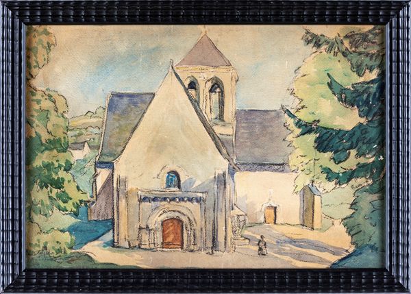 Robert Moritz Mathias : Veduta della Cattedrale di Rochecorbon  - Asta Dipinti Antichi e del XIX Secolo - Associazione Nazionale - Case d'Asta italiane