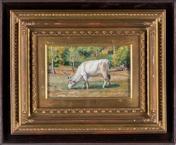 Ugo Fioravanti : Vacca al pascolo  - Asta Dipinti Antichi e del XIX Secolo - Associazione Nazionale - Case d'Asta italiane