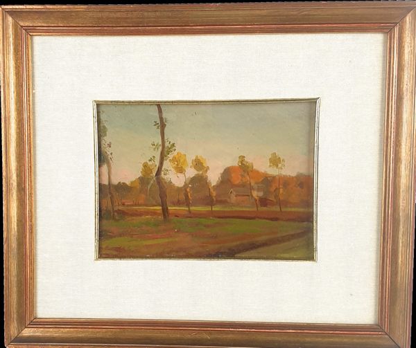 PITTORE DEL XIX SECOLO : Veduta di pianura con alberi e cascina.  - Asta Dipinti Antichi e del XIX Secolo - Associazione Nazionale - Case d'Asta italiane