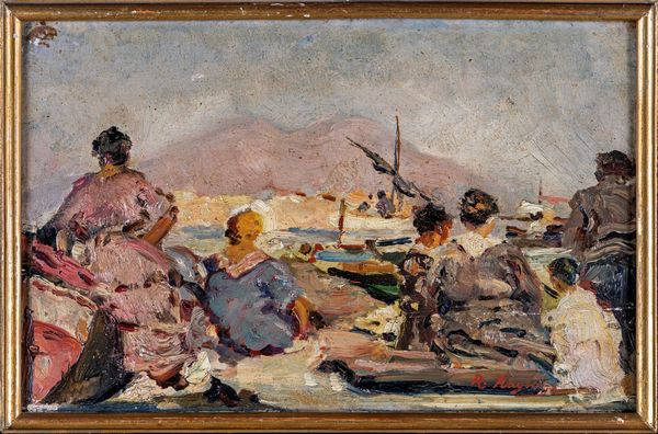 Raffaele Ragione : Scena a Marechiaro  - Asta Dipinti Antichi e del XIX Secolo - Associazione Nazionale - Case d'Asta italiane