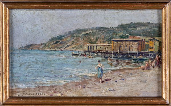 Carlo Brancaccio : Marina napoletana  - Asta Dipinti Antichi e del XIX Secolo - Associazione Nazionale - Case d'Asta italiane