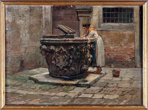Enrico Gamba : Donna al pozzo  - Asta Dipinti Antichi e del XIX Secolo - Associazione Nazionale - Case d'Asta italiane