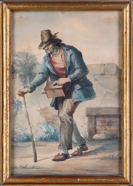 Anonimo del XIX secolo : Mendicante con carillon  - Asta Dipinti Antichi e del XIX Secolo - Associazione Nazionale - Case d'Asta italiane