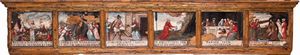 PITTORE ROMANO DEL XVII SECOLO - Predella in legno con episodi biblici