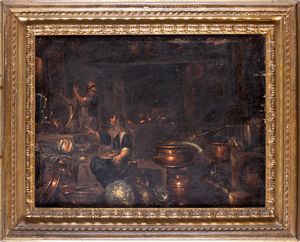 Giovanni Domenico Valentini, Attribuito a : Coppia di dipinti con interni di cucina  - Asta Dipinti Antichi e del XIX Secolo - Associazione Nazionale - Case d'Asta italiane