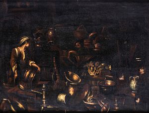 Giovanni Domenico Valentini, Attribuito a : Coppia di dipinti con interni di cucina  - Asta Dipinti Antichi e del XIX Secolo - Associazione Nazionale - Case d'Asta italiane