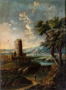 Scuola veneta del XVIII secolo : Coppia di paesaggi con figure  - Asta Dipinti Antichi e del XIX Secolo - Associazione Nazionale - Case d'Asta italiane