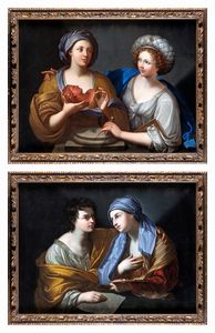 Guido Reni, Seguace di - Coppia di dipinti con allegorie delle arti