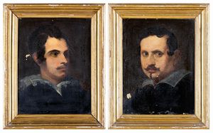 PITTORE DEL XIX SECOLO - Coppia di dipinti con i ritratti di Antonio Canova e Gian Lorenzo Bernini