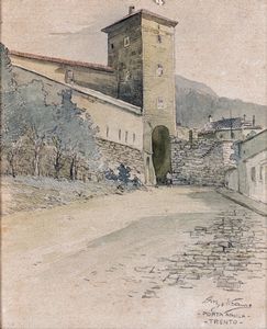 Achille Beltrame - Veduta di Porta Aquila a Trento