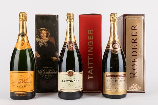 FRANCIA : Champagne Magnum: Taittinger, Louis Roederer, Veuve Clicquot (3 MG)  - Asta Vini e Distillati - Associazione Nazionale - Case d'Asta italiane