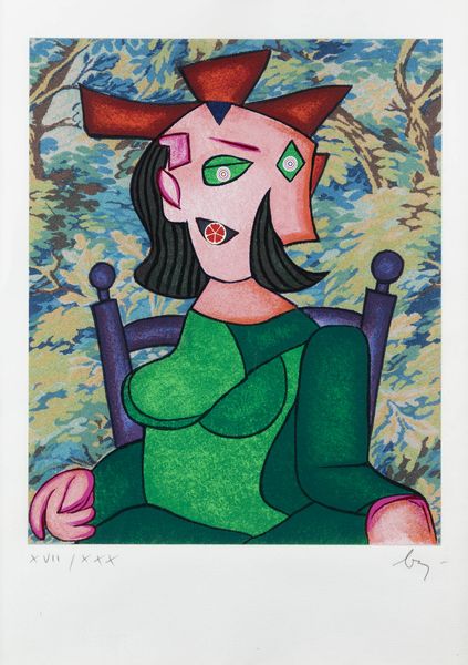 ENRICO BAJ Milano 1924 - 2003 Vergiate (VA) : Madame Picasso 1986  - Asta Grafica - Associazione Nazionale - Case d'Asta italiane