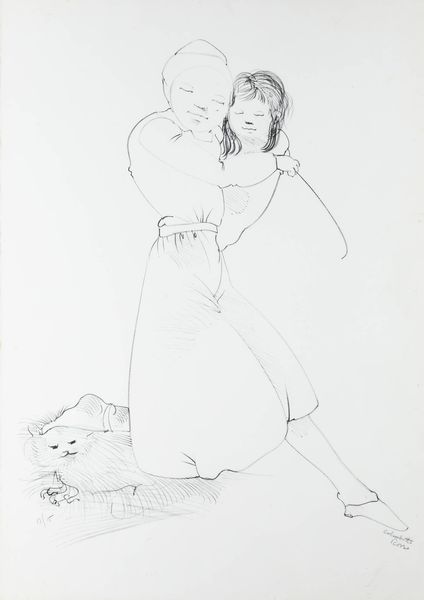 ENRICO COLOMBOTTO ROSSO Torino 1925 - 2013 Casale Monferrato (AL) : Due figure con gatto  - Asta Grafica - Associazione Nazionale - Case d'Asta italiane