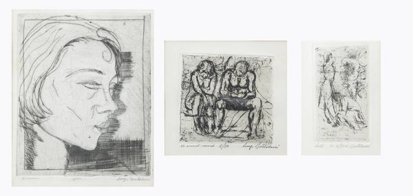 LUIGI BARTOLINI<br>Cupramontana, 1892 - Roma, 1963 : Lotto di tre incisioni A - Sosta 1922 B - Gli amanti crucciati C - Gemma  - Asta Grafica - Associazione Nazionale - Case d'Asta italiane