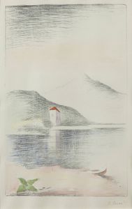 CARLO CARRA' Quargnento (AL) 1881 - 1966 Milano - Paesaggio di lago o Lago lombardo 1944