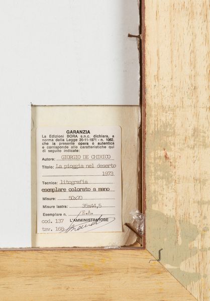 Giorgio de Chirico : La pioggia nel deserto  - Asta Prints and Multiples - Associazione Nazionale - Case d'Asta italiane