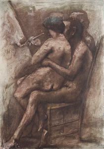 Giacomo Manzù - Autoritratto nudo con la modella