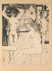 Paul Delvaux - Nudi femminili in un interno