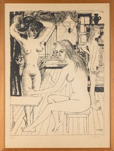 Paul Delvaux : Nudi femminili in un interno  - Asta Prints and Multiples - Associazione Nazionale - Case d'Asta italiane