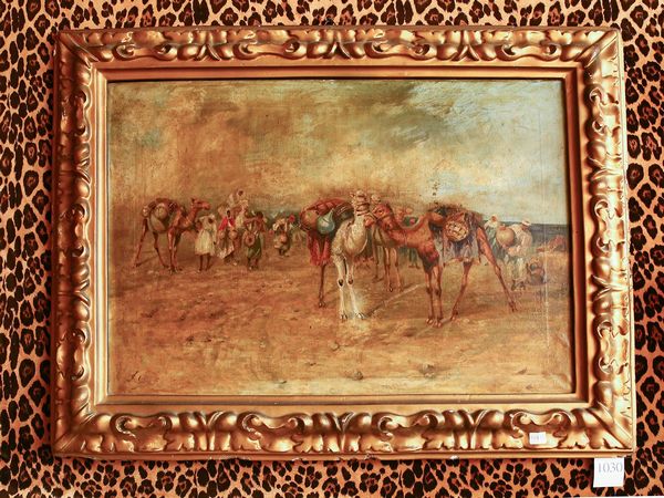 Pittore orientalista della fine del XIX secolo : Carovana di beduini nel deserto  - Asta L'Arte di Arredare - Associazione Nazionale - Case d'Asta italiane