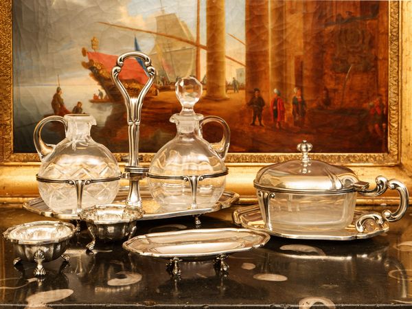 Set di accessori per la tavola in argento e vetro  - Asta L'Arte di Arredare - Associazione Nazionale - Case d'Asta italiane