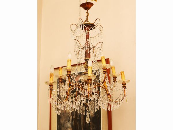 Lampadario in metallo dorato e vetro  - Asta L'Arte di Arredare - Associazione Nazionale - Case d'Asta italiane