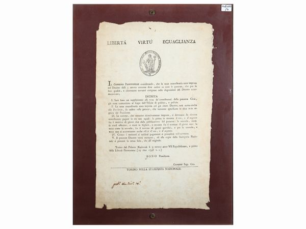 Cinque editti a stampa  - Asta L'Arte di Arredare - Associazione Nazionale - Case d'Asta italiane