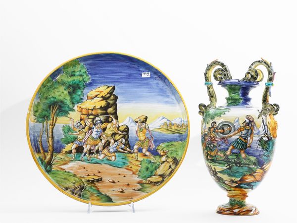 Vaso con vassoio in terracotta invetriata, Cantagalli  - Asta L'Arte di Arredare - Associazione Nazionale - Case d'Asta italiane