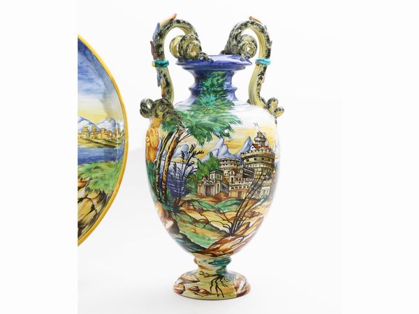 Vaso con vassoio in terracotta invetriata, Cantagalli  - Asta L'Arte di Arredare - Associazione Nazionale - Case d'Asta italiane