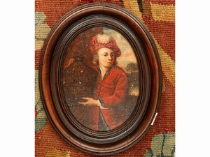 Scuola francese - Paggio con voliera